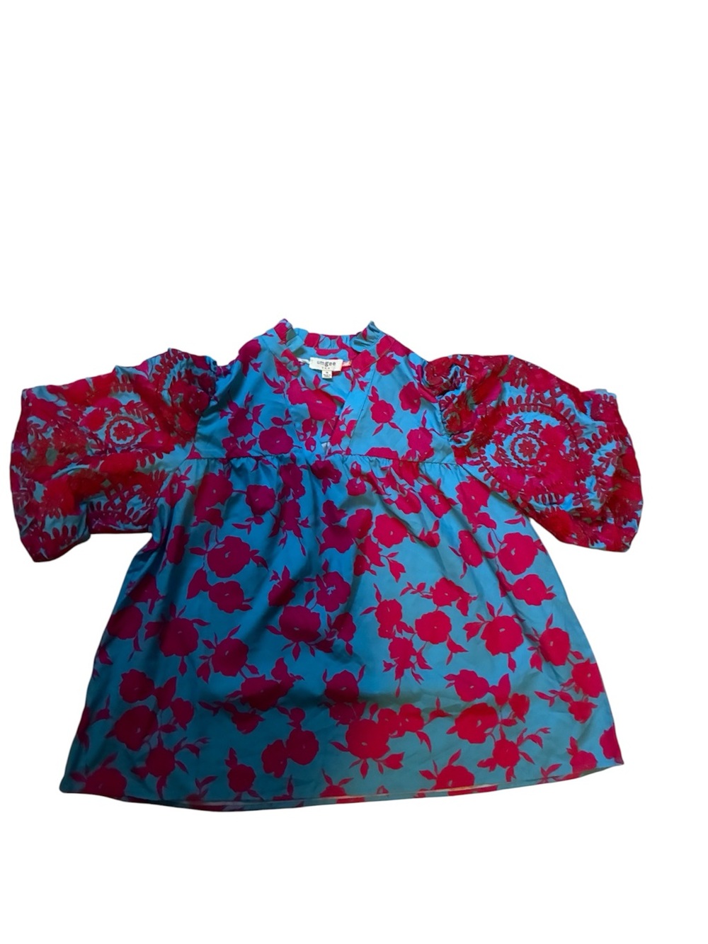 Umgee Blue Dress with Fuchsia Floral Print